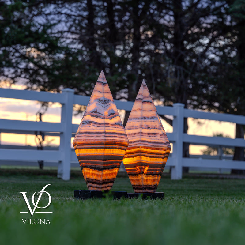 Sahara Onyx Bi-Pyramid Sculptural Lamp Pair – Natural Stone Lighting, photo 25 of 31