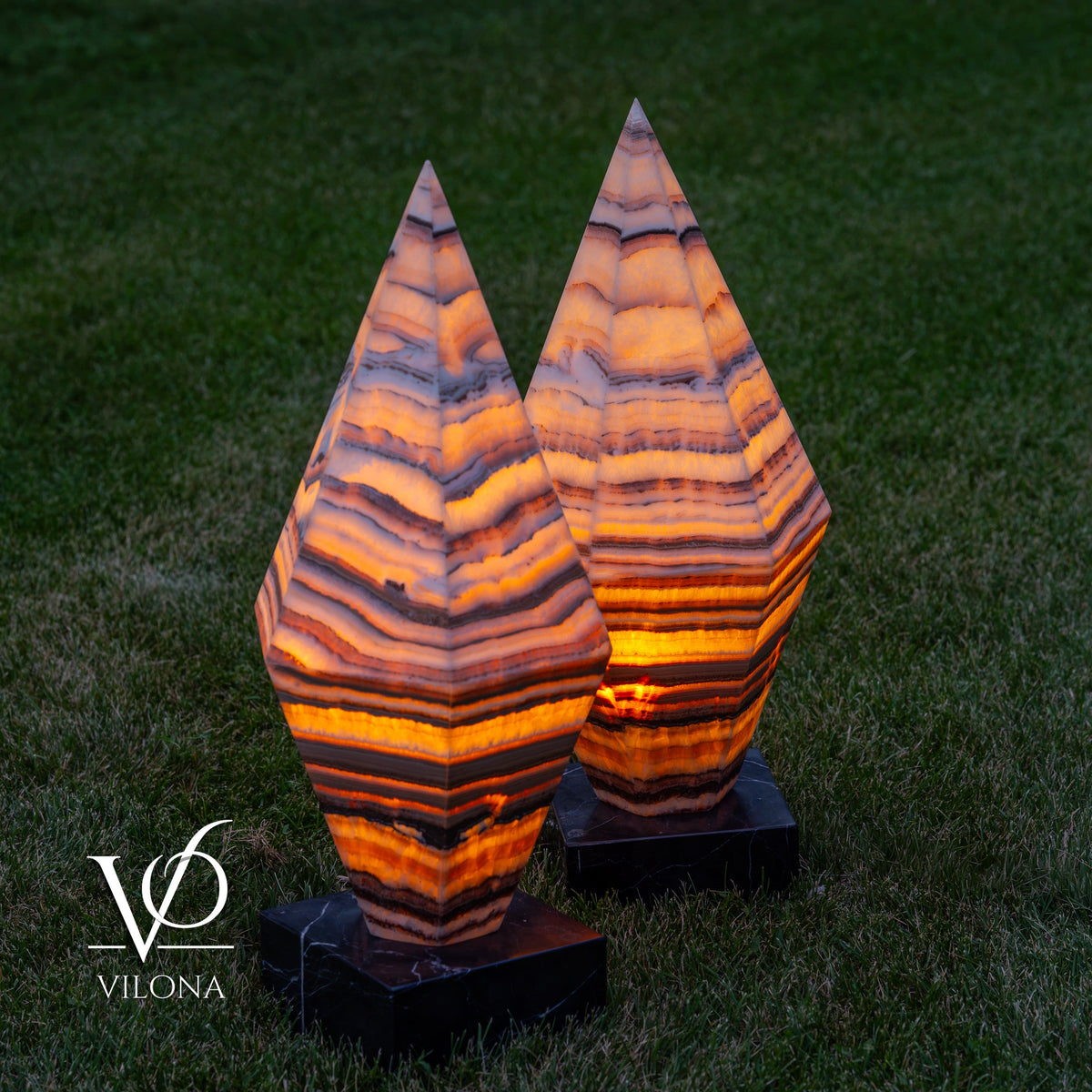 Sahara Onyx Bi-Pyramid Sculptural Lamp Pair – Natural Stone Lighting, photo 4 of 31
