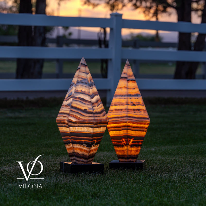 Sahara Onyx Bi-Pyramid Sculptural Lamp Pair – Natural Stone Lighting, photo 26 of 31