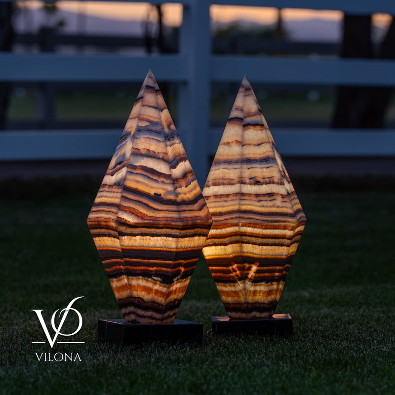 Sahara Onyx Bi-Pyramid Sculptural Lamp Pair – Natural Stone Lighting, photo 28 of 31