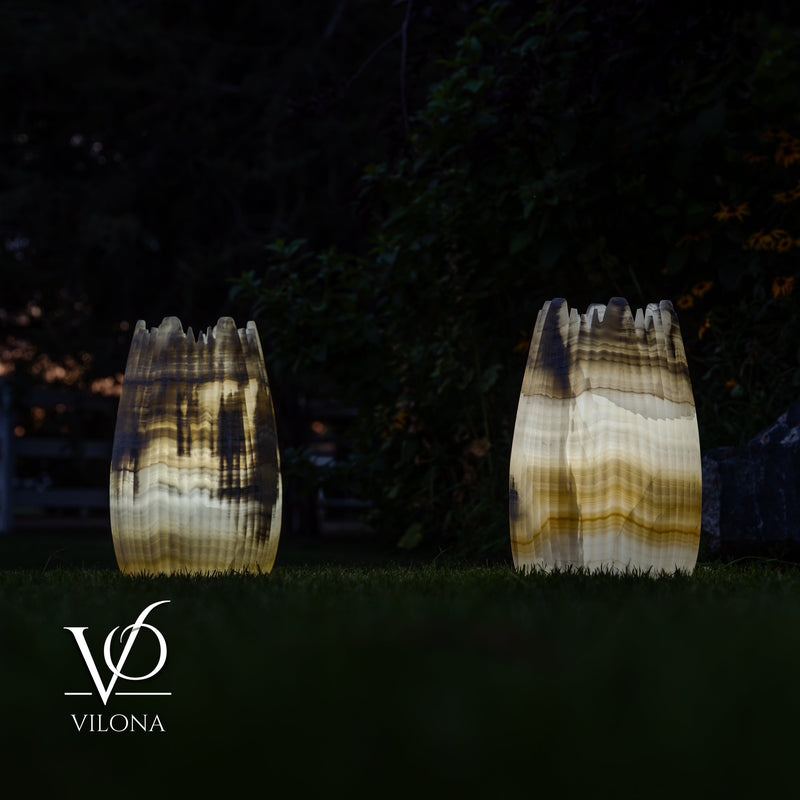 White Ice Onyx Crown Lamps - Sculptural Natural Stone Pair, photo 5 of 22