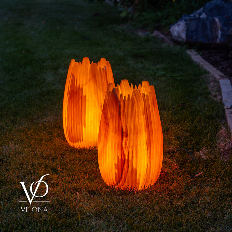 Miami Sunset Onyx Crown Lamps - Sculptural Natural Stone Pair, photo 6 of 31