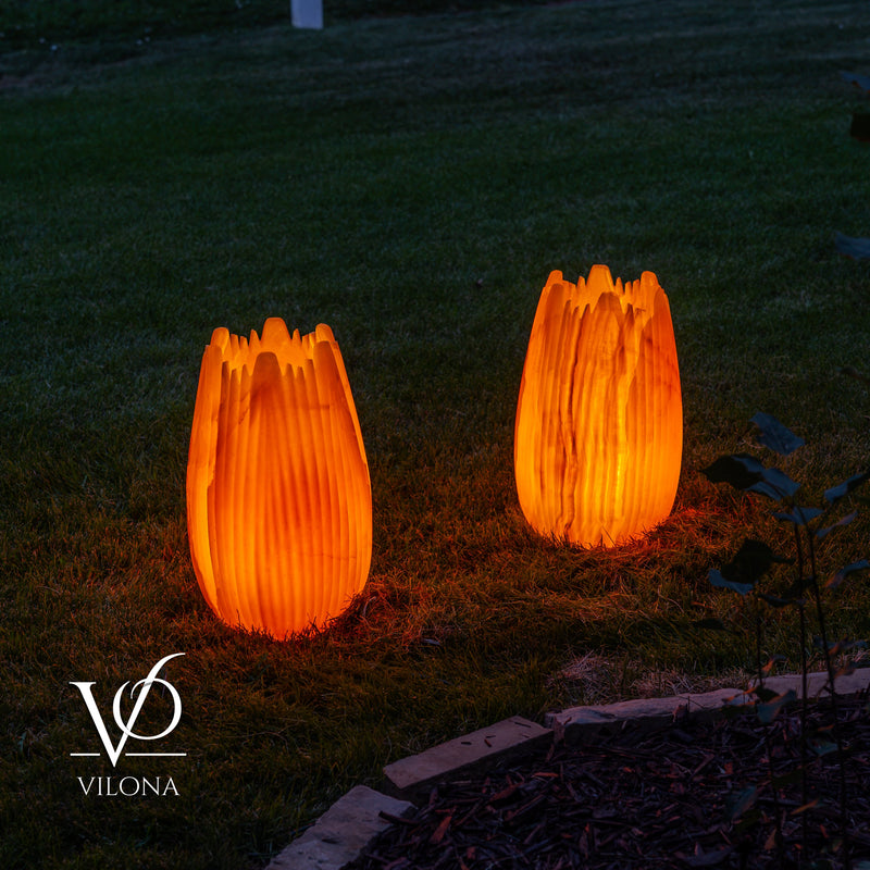 Miami Sunset Onyx Crown Lamps - Sculptural Natural Stone Pair, photo 18 of 31