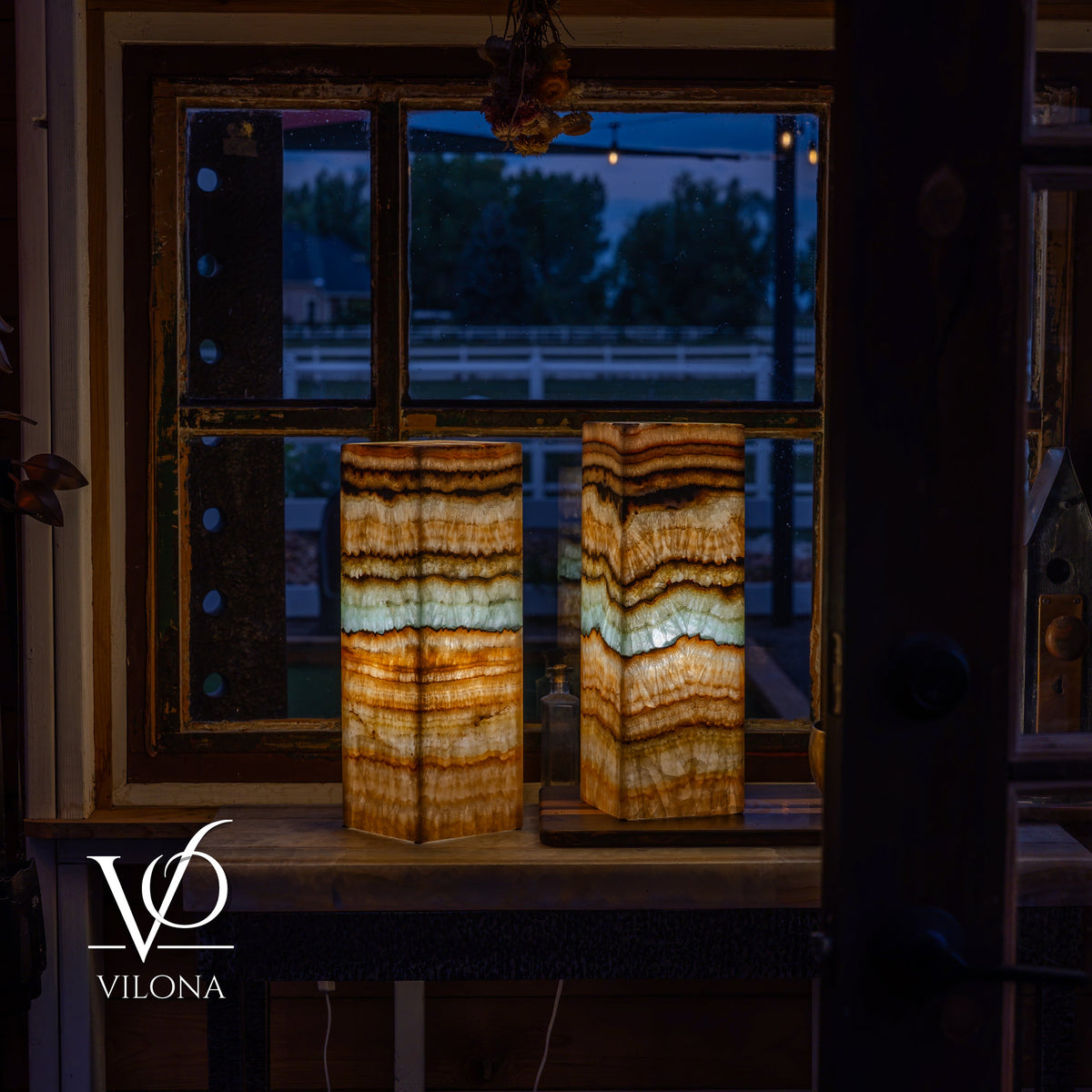 Aqua Onyx Square Table Lamp - 18" Tall, x 6"x 6" (Medium Pair #79), photo 10 of 13
