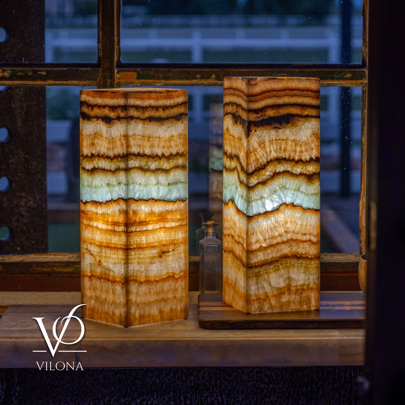Aqua Onyx Square Table Lamp - 18" Tall, x 6"x 6" (Medium Pair #79), photo 12 of 13