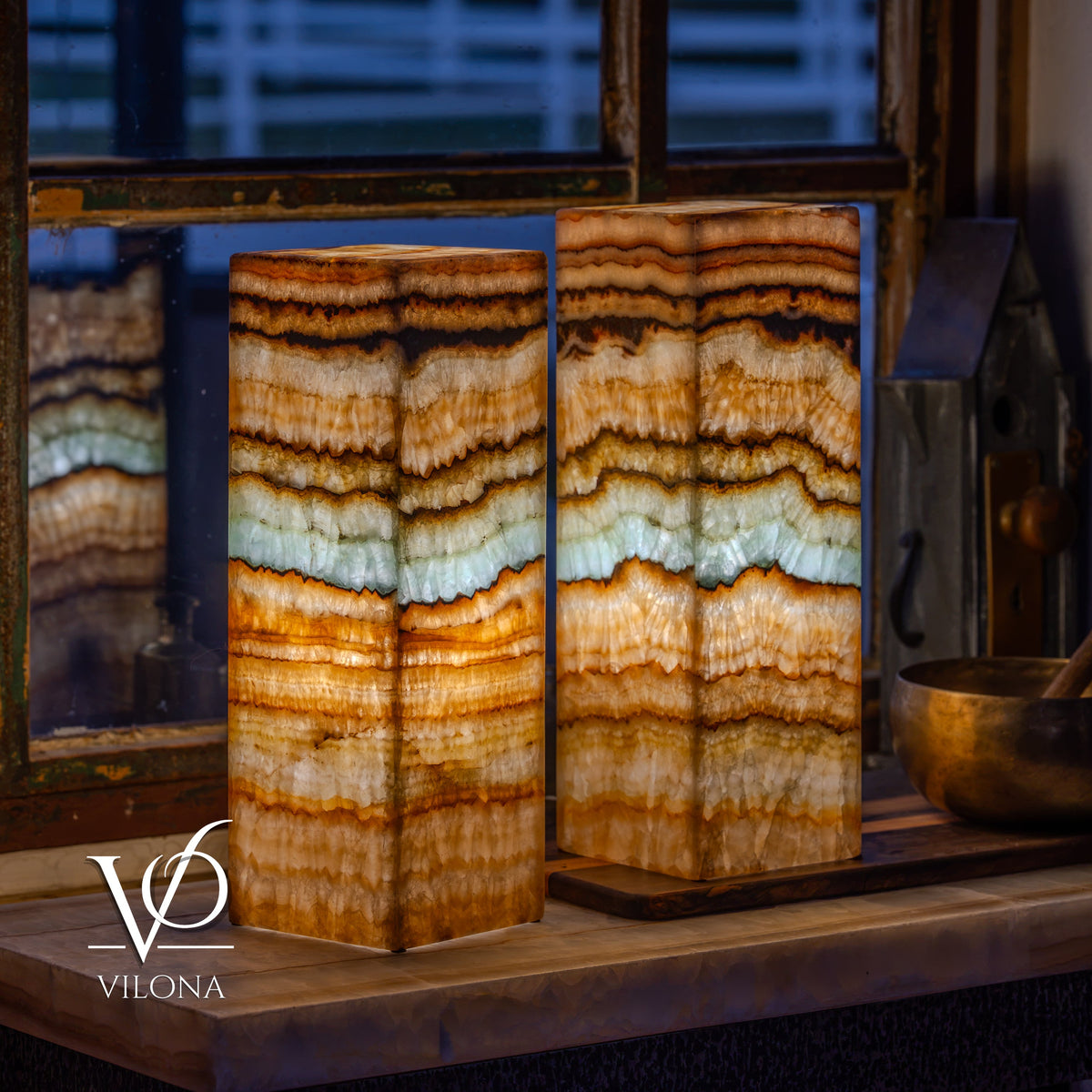 Aqua Onyx Square Table Lamp - 18" Tall, x 6"x 6" (Medium Pair #79), photo 4 of 13