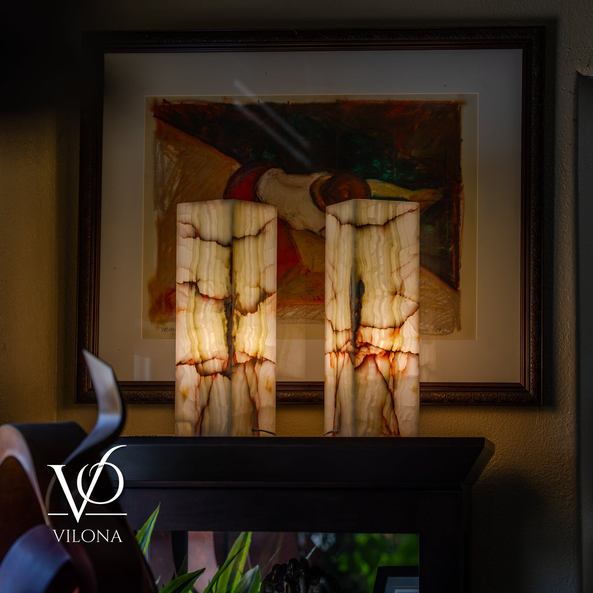 Bamboo Onyx Table Lamp Pair – Light Edition #2 – 19.75" Tall × 6" Wide Each, photo 3 of 18