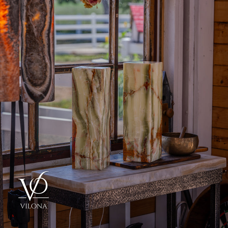 Bamboo Onyx Table Lamp Pair – Dark Edition #2 – 19.75" Tall × 6" Wide Each, photo 2 of 19