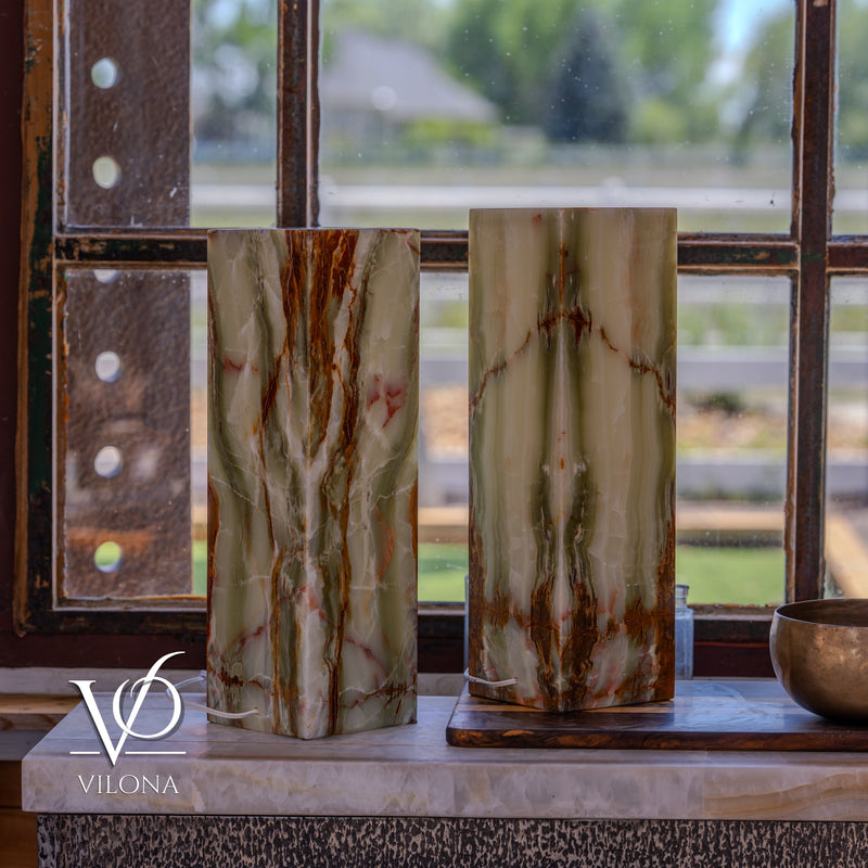 Bamboo Onyx Table Lamp Pair – Dark Edition #2 – 19.75" Tall × 6" Wide Each, photo 15 of 19