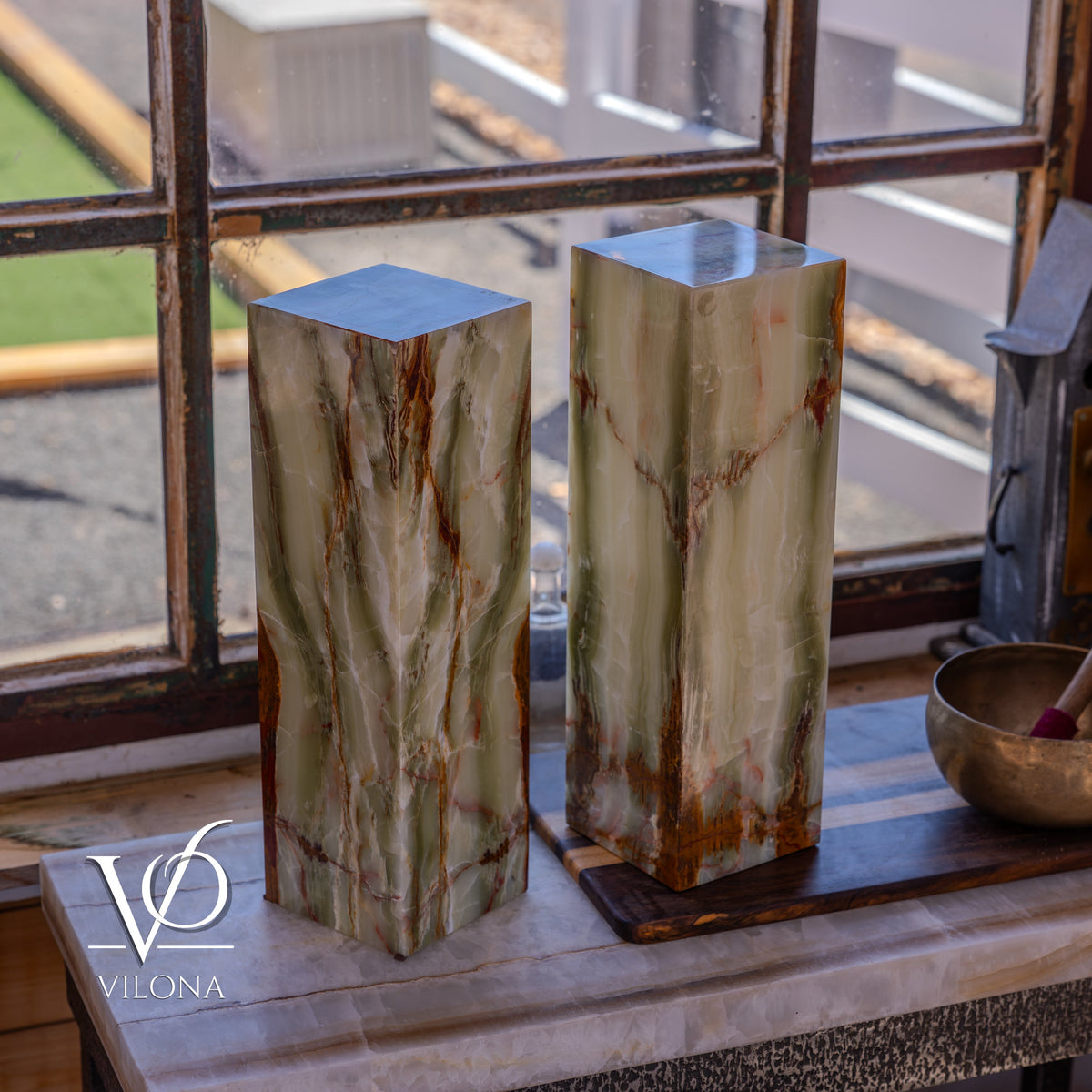 Bamboo Onyx Table Lamp Pair – Dark Edition #2 – 19.75" Tall × 6" Wide Each, photo 13 of 19