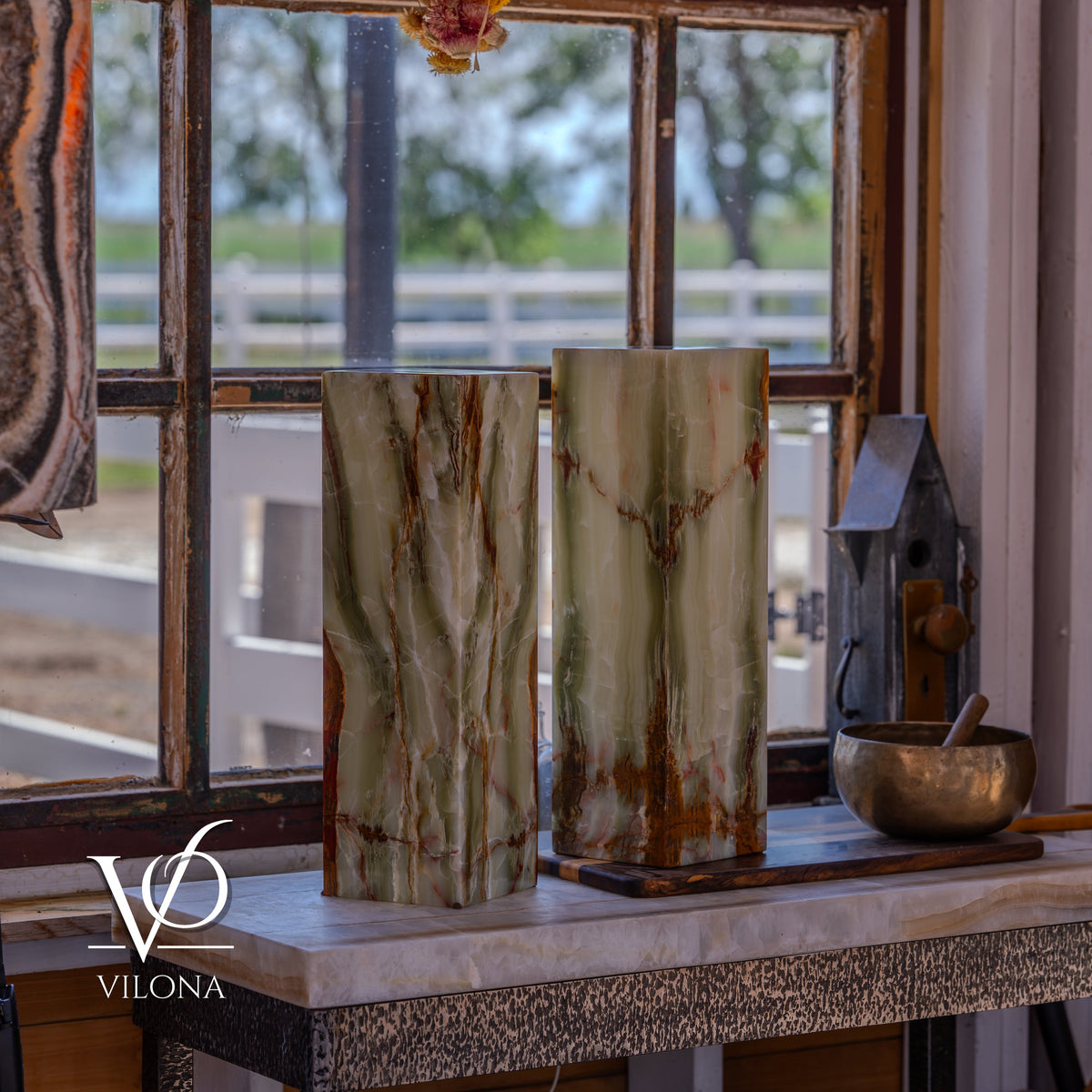 Bamboo Onyx Table Lamp Pair – Dark Edition #2 – 19.75" Tall × 6" Wide Each, photo 14 of 19