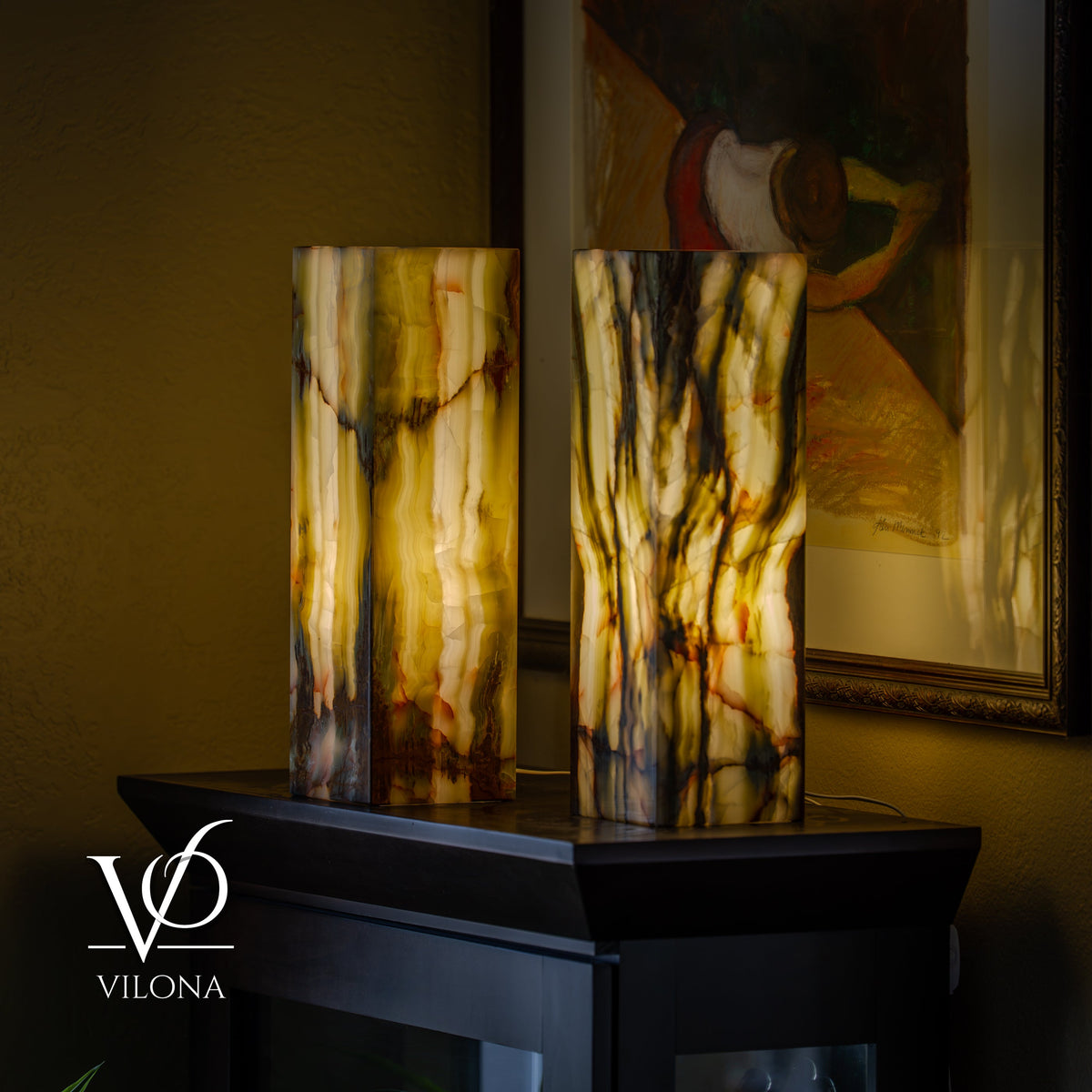 Bamboo Onyx Table Lamp Pair – Dark Edition #2 – 19.75" Tall × 6" Wide Each, photo 6 of 19
