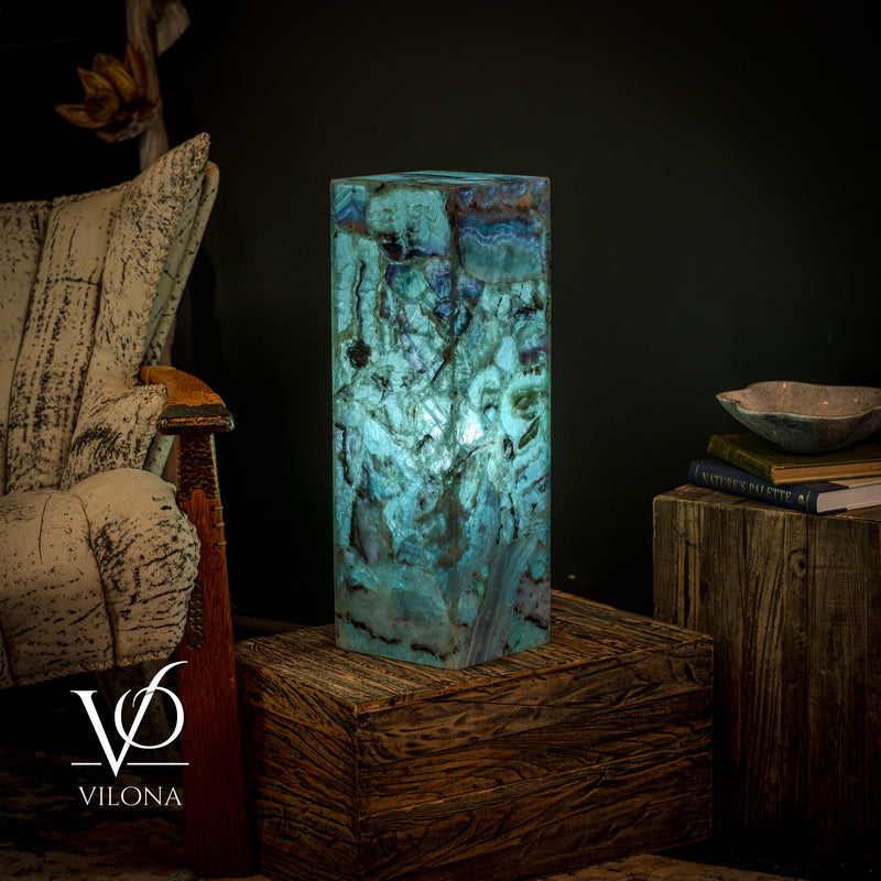 Fluorite Crystal Table Lamp - 24" Tall, 8x8" - Square Closed Top (Medium #6), photo 5 of 13