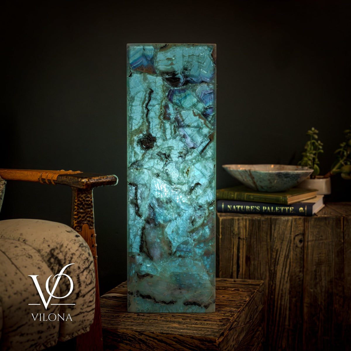 Fluorite Crystal Table Lamp - 24" Tall, 8x8" - Square Closed Top (Medium #6), photo 2 of 13