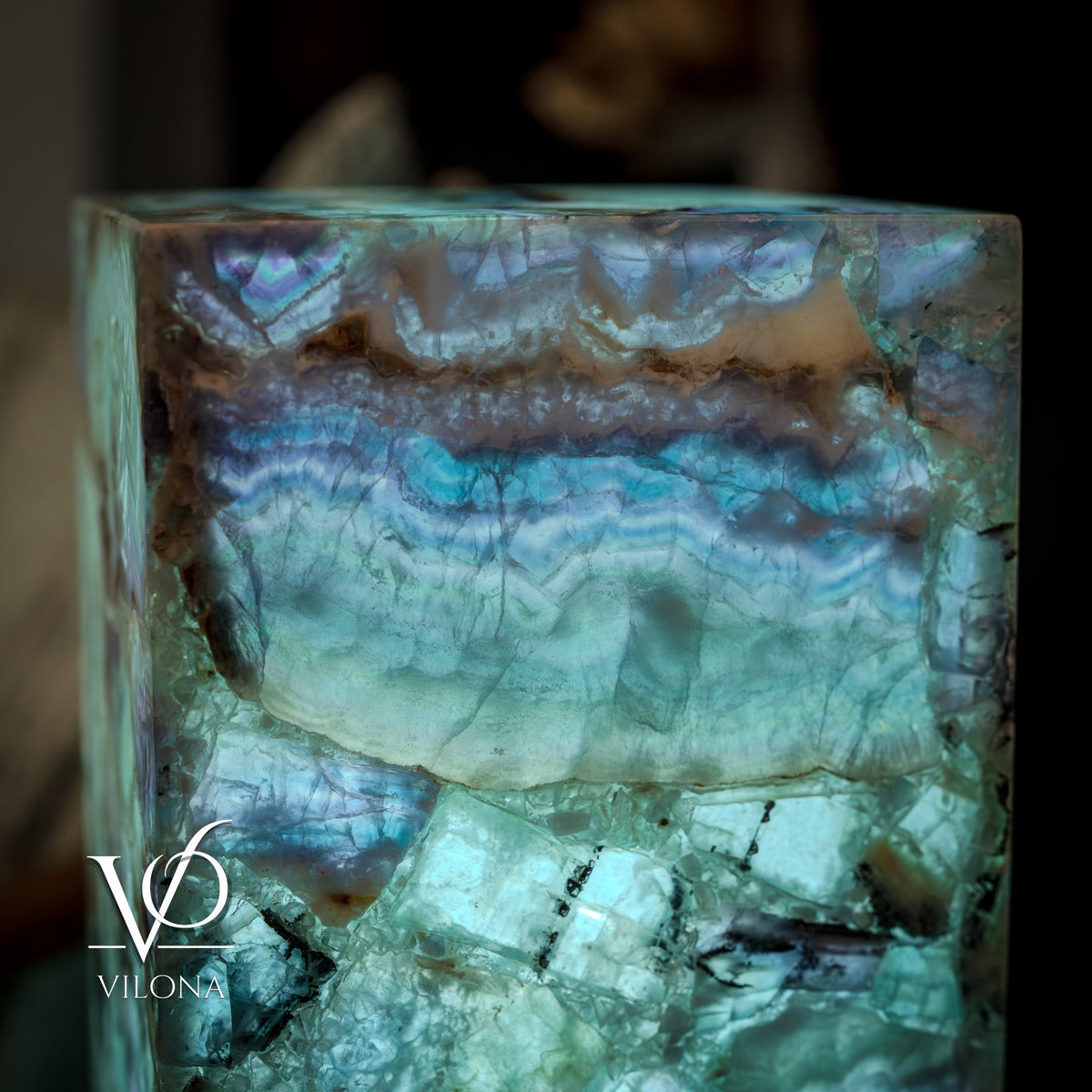 Fluorite Crystal Table Lamp - 24" Tall, 8x8" - Square Closed Top (Medium #6), photo 7 of 13