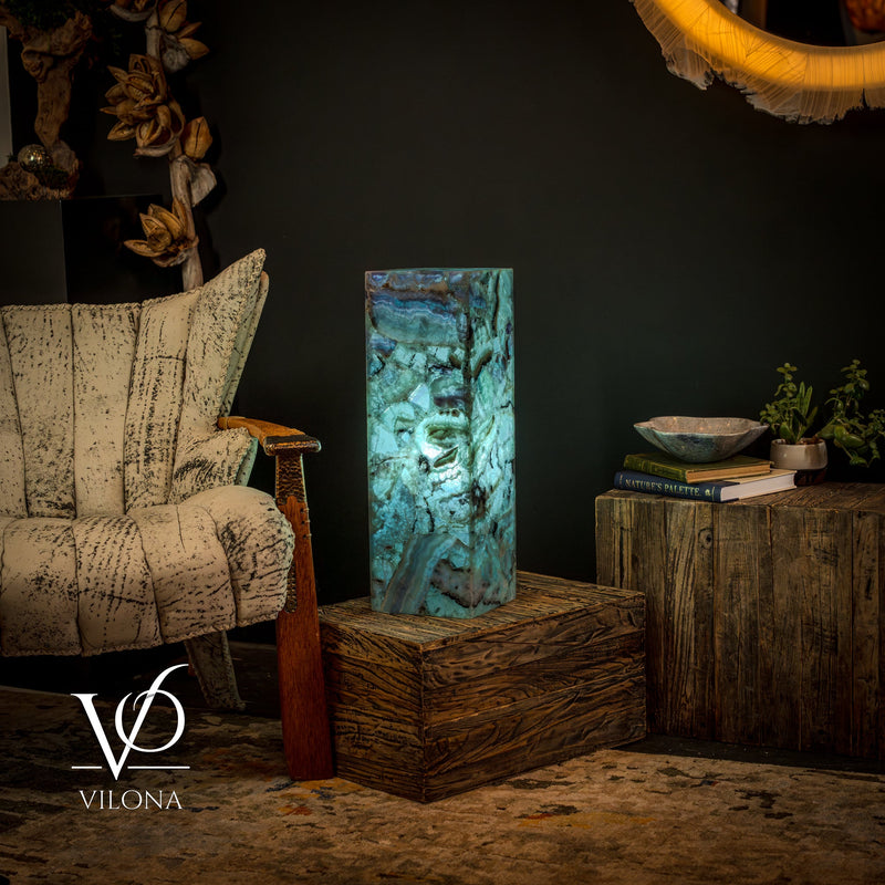 Fluorite Crystal Table Lamp - 24" Tall, 8x8" - Square Closed Top (Medium #6), photo 11 of 13