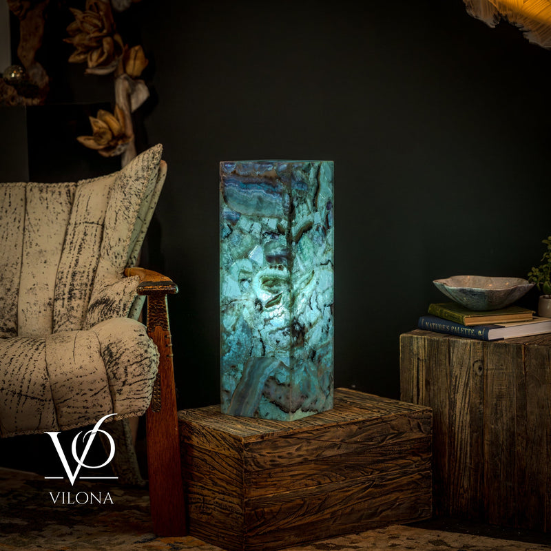 Fluorite Crystal Table Lamp - 24" Tall, 8x8" - Square Closed Top (Medium #6), photo 3 of 13