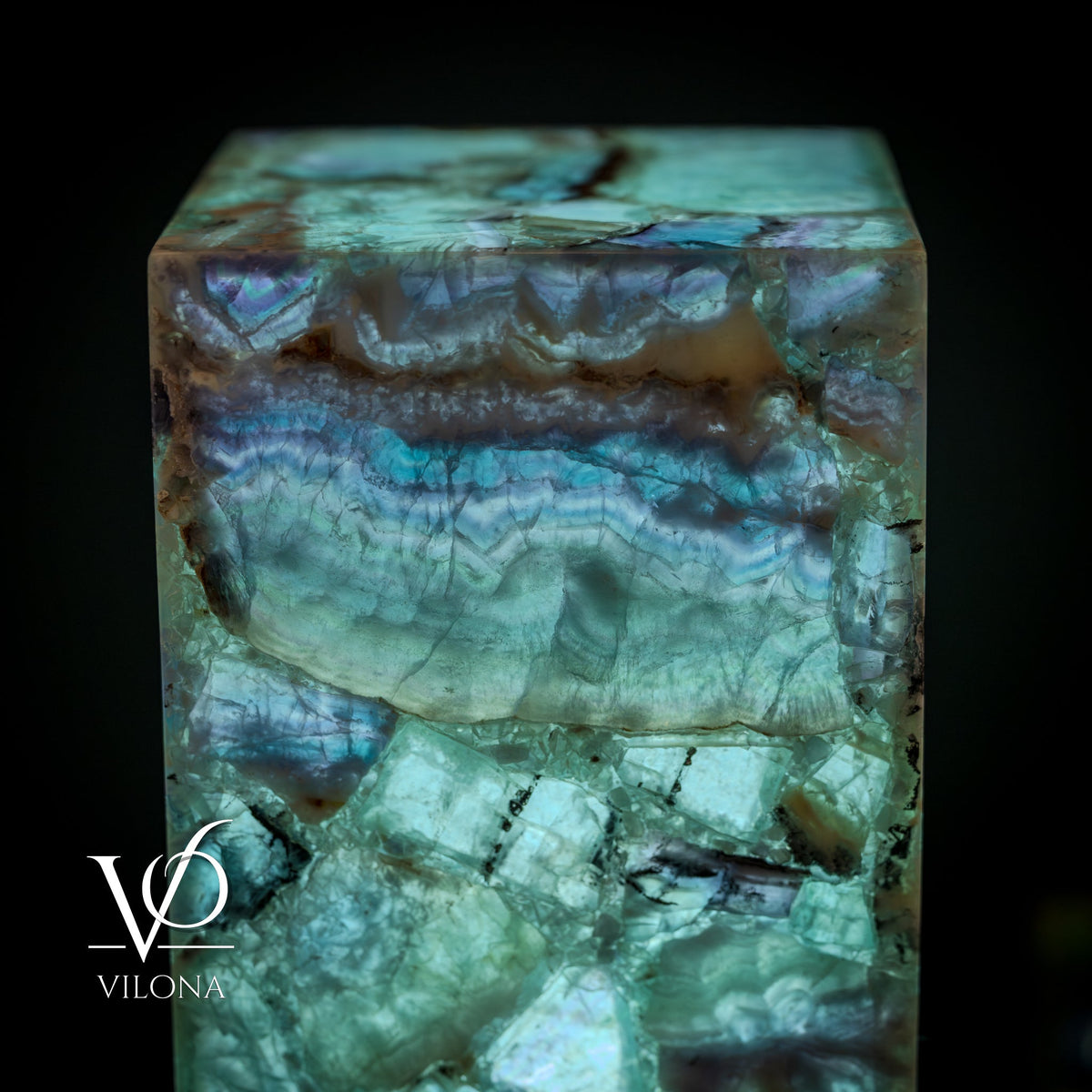 Fluorite Crystal Table Lamp - 24" Tall, 8x8" - Square Closed Top (Medium #6), photo 6 of 13