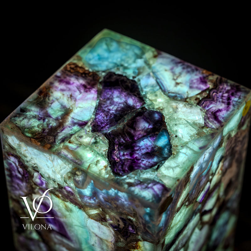 Fluorite Crystal Table Lamp - 24" Tall, 8x8" - Square Closed Top (Medium #7), photo 3 of 7