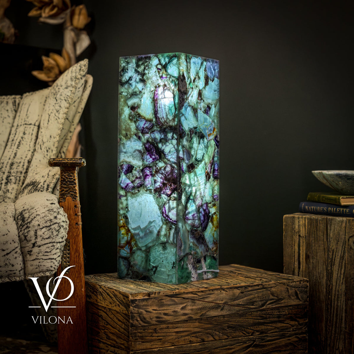 Fluorite Crystal Table Lamp - 24" Tall, 8x8" - Square Closed Top (Medium #7), photo 5 of 7