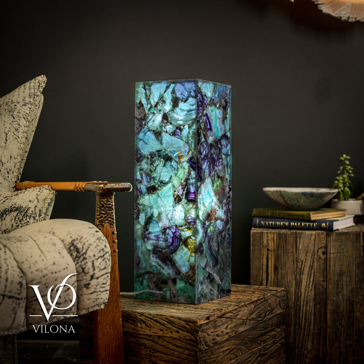 Fluorite Crystal Table Lamp - 24" Tall, 8x8" - Square Closed Top (Medium #7), photo 6 of 7