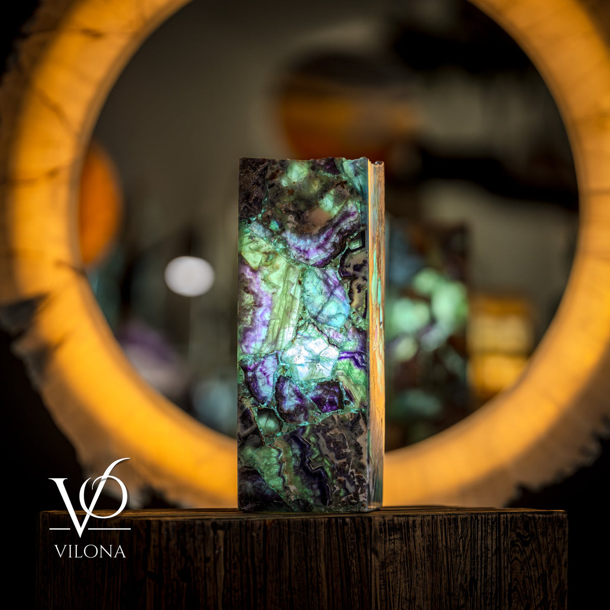 Fluorite Table Lamp - 16" Tall, 5.75"x5.75" Live Edge Square - (Small #17), photo 4 of 11