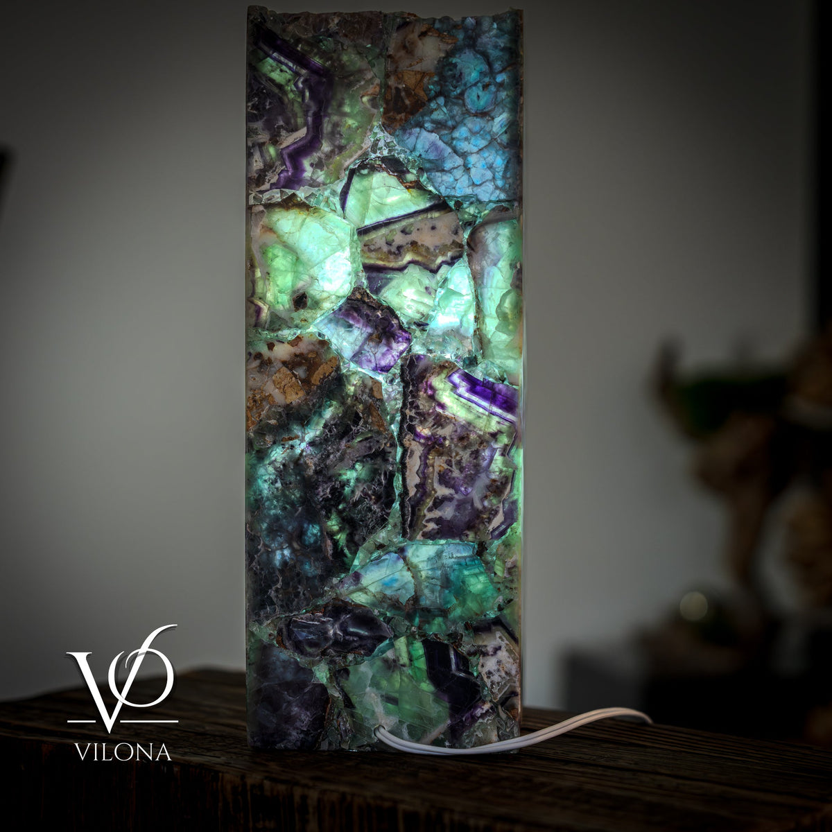 Fluorite Table Lamp - 16" Tall, 5.75"x5.75" Live Edge Square - (Small #17), photo 9 of 11