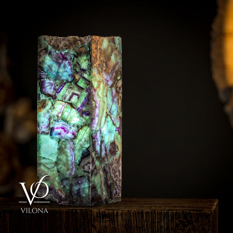 Fluorite Table Lamp - 16" Tall, 5.75"x5.75" Live Edge Square - (Small #17), photo 6 of 11