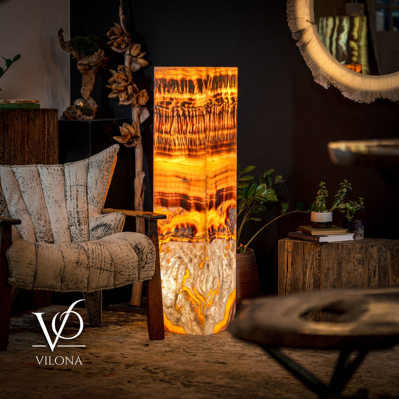 Exotic Dragon Eye Golden Cloud (Onyx Floor Lamp) - Medium - 51.25"H x 12"W - Square - #1, photo 7 of 13