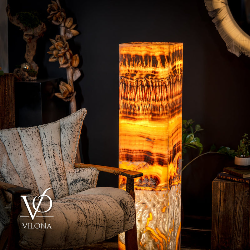 Exotic Dragon Eye Golden Cloud (Onyx Floor Lamp) - Medium - 51.25"H x 12"W - Square - #1, photo 8 of 13