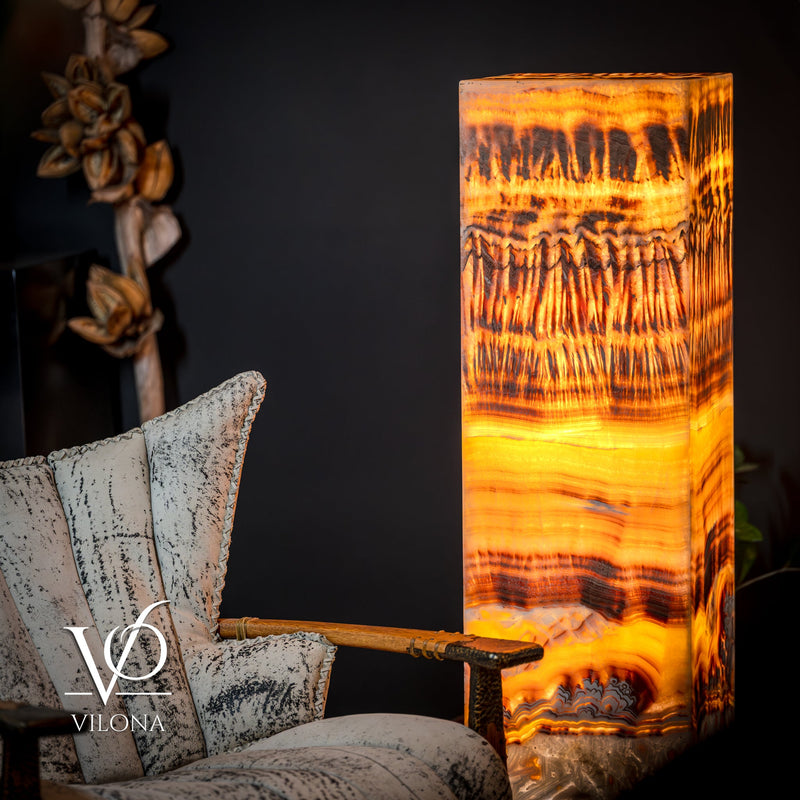 Exotic Dragon Eye Golden Cloud (Onyx Floor Lamp) - Medium - 51.25"H x 12"W - Square - #1, photo 2 of 13