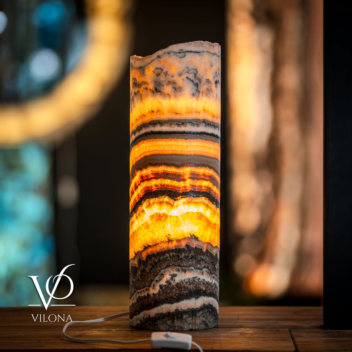 Tangerine Onyx Table Lamp - 18" Tall, x 5.5" Diameter - Live Edge (Medium #52), photo 3 of 14