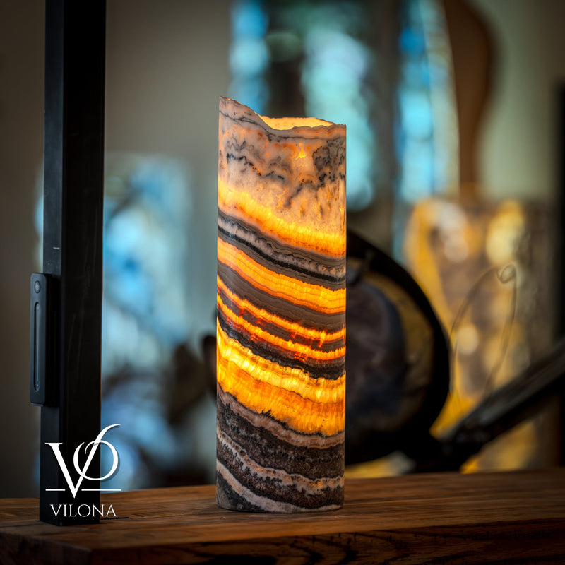 Tangerine Onyx Table Lamp - 18" Tall, x 5.5" Diameter - Live Edge (Medium #52), photo 2 of 14