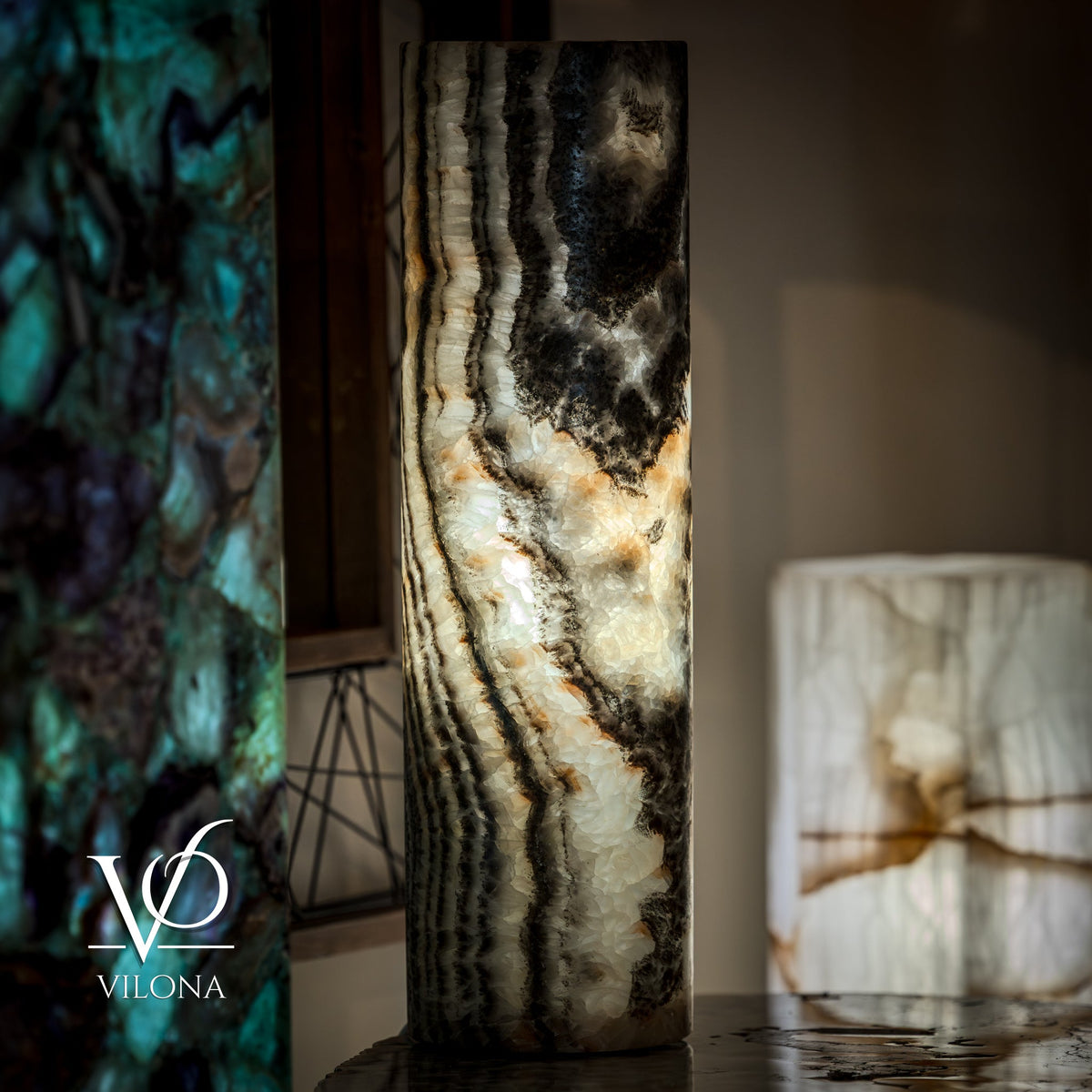 Tangerine Onyx Table Lamp - 20" Tall x 5.5" Diameter - (Medium #29), photo 7 of 11