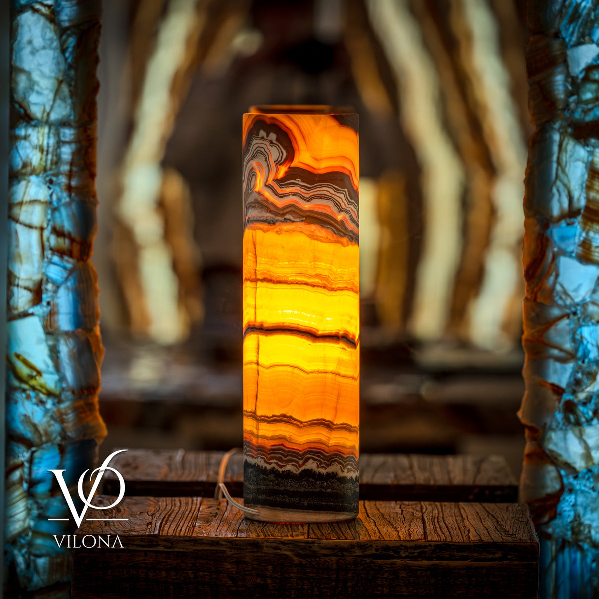 Miami Sunset Onyx Table Lamp - 20" Tall, X 6" Diameter - (Medium Cylinder #6), photo 9 of 13