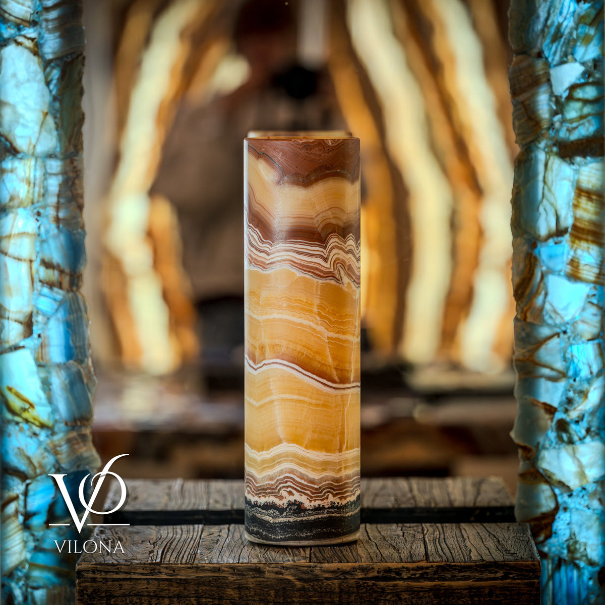 Miami Sunset Onyx Table Lamp - 20" Tall, X 6" Diameter - (Medium Cylinder #6), photo 2 of 13