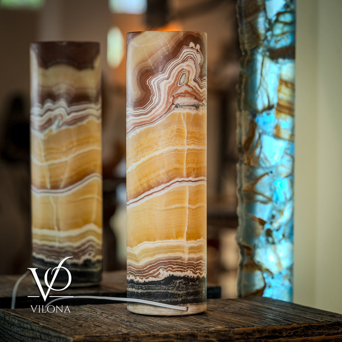 Miami Sunset Onyx Table Lamp - 20" Tall, X 6" Diameter - (Medium Cylinder #6), photo 7 of 13