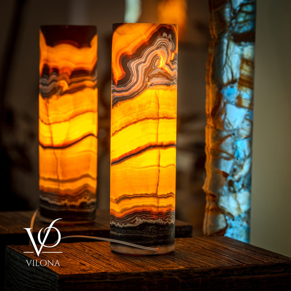 Miami Sunset Onyx Table Lamp - 20" Tall, X 6" Diameter - (Medium Cylinder #6), photo 5 of 13