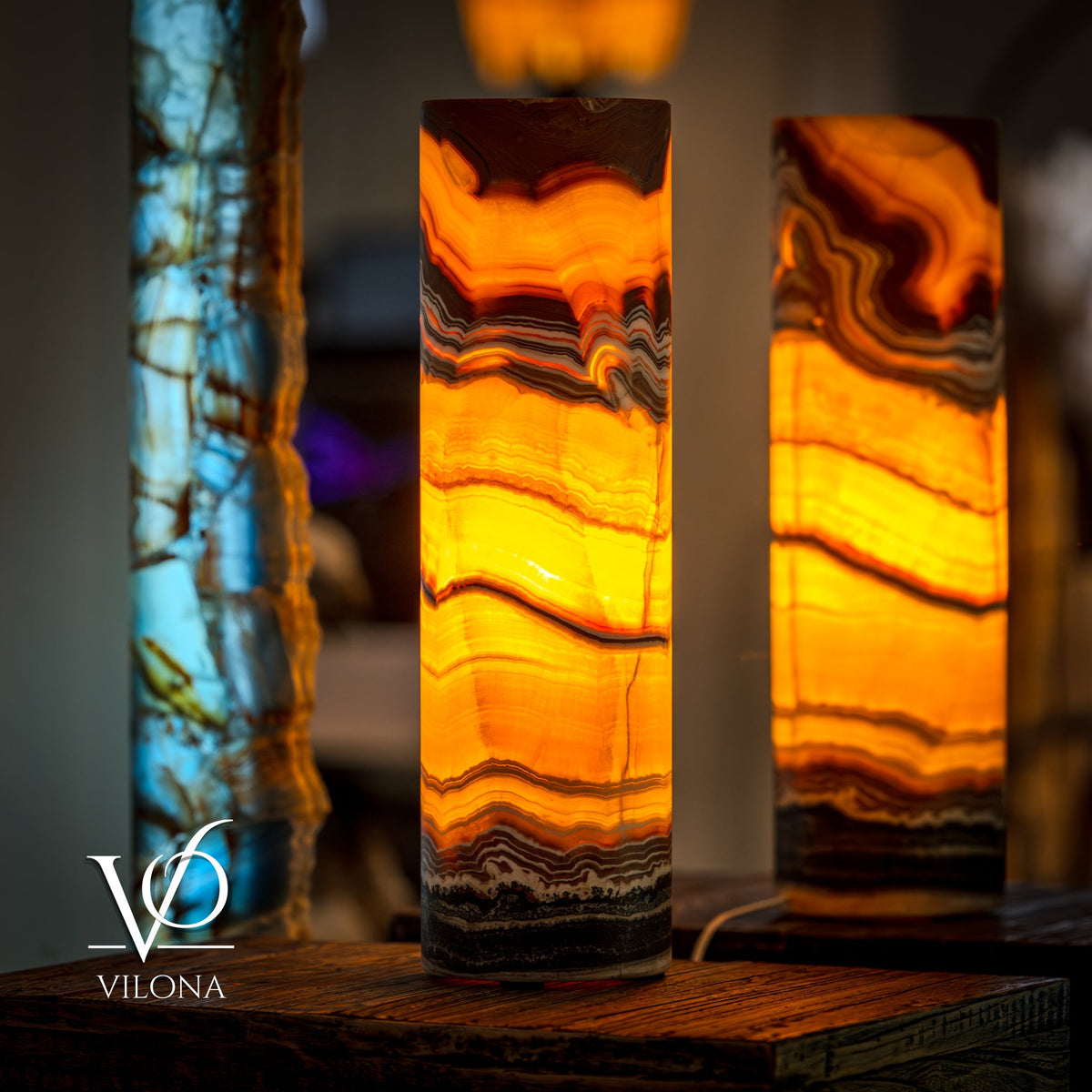 Miami Sunset Onyx Table Lamp - 20" Tall, X 6" Diameter - (Medium Cylinder #6), photo 8 of 13
