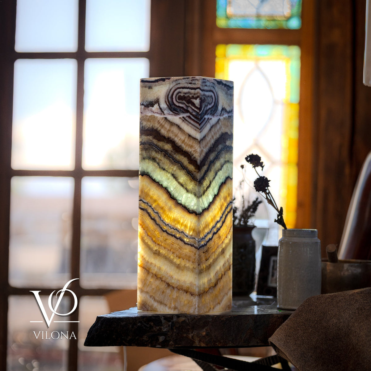 Aqua Onyx Square Table Lamp - 20" Tall, x 6"x 6" Square (Small #63), photo 4 of 7