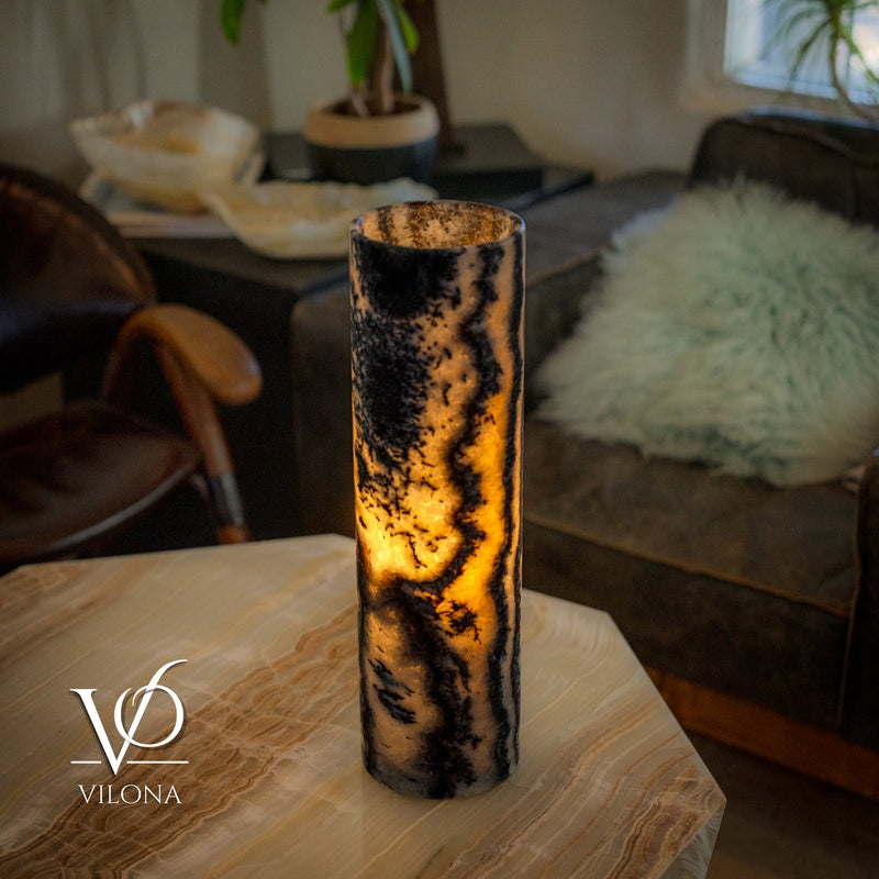 Tangerine Onyx Table Lamp - 20" Tall, x 5.5" Diameter - Live Edge (Medium #12), photo 5 of 9