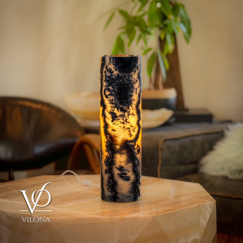 Tangerine Onyx Table Lamp - 20" Tall, x 5.5" Diameter - Live Edge (Medium #12), photo 3 of 9