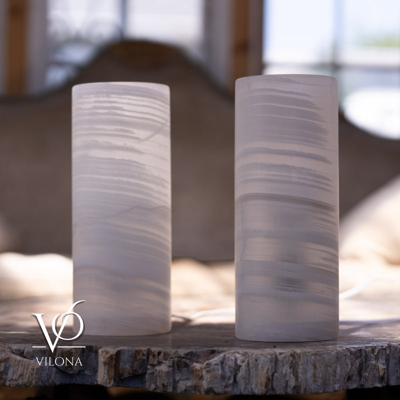 White Ice Onyx - 12" Tall, x 4.5" Diameter (Small Table Lamp Pair #1), photo 8 of 8