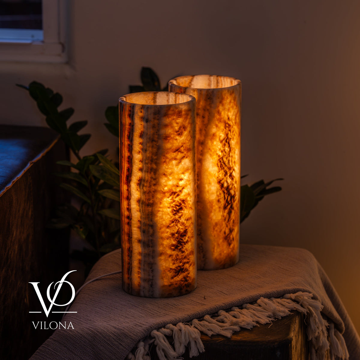 Sahara Onyx - 12" Tall, x 4.5" Diameter (Small Table Lamp Pair #1)