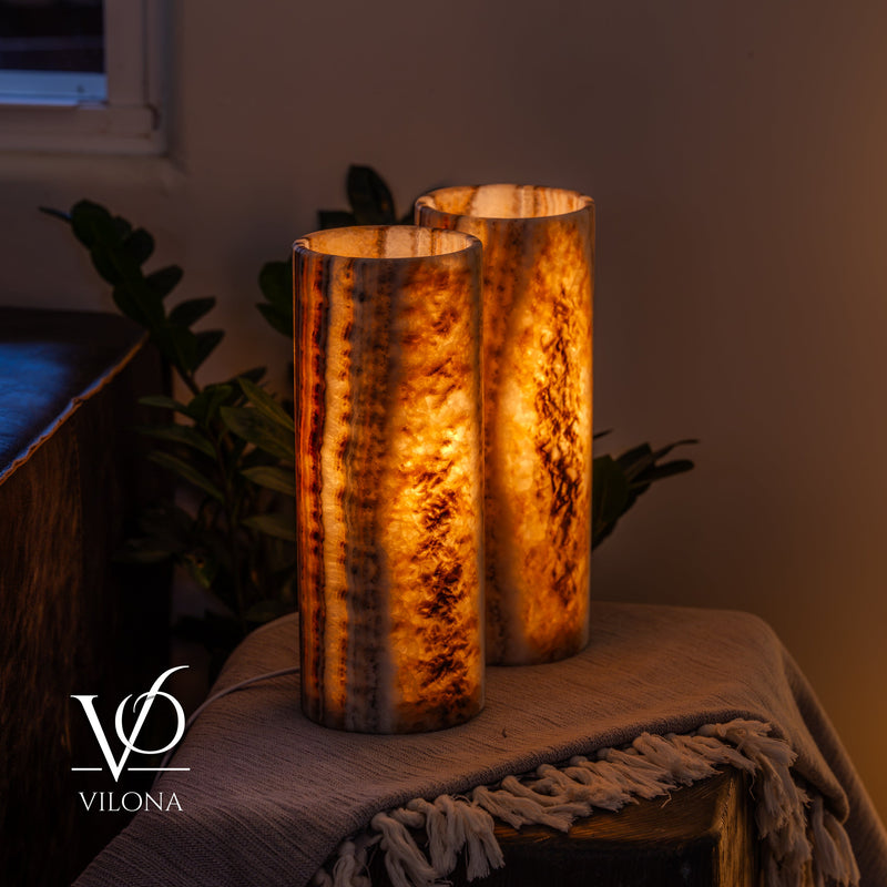 Sahara Onyx - 12" Tall, x 4.5" Diameter (Small Table Lamp Pair #1)