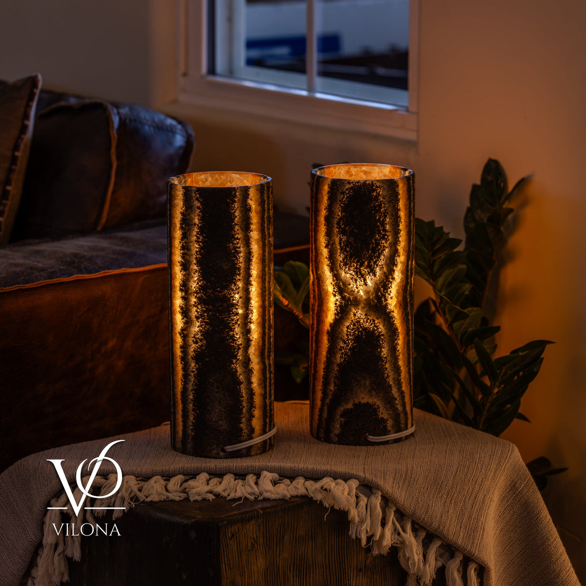 Tangerine Onyx - 12" Tall, x 4.5" Diameter (Small Table Lamp Pair #1), photo 7 of 10