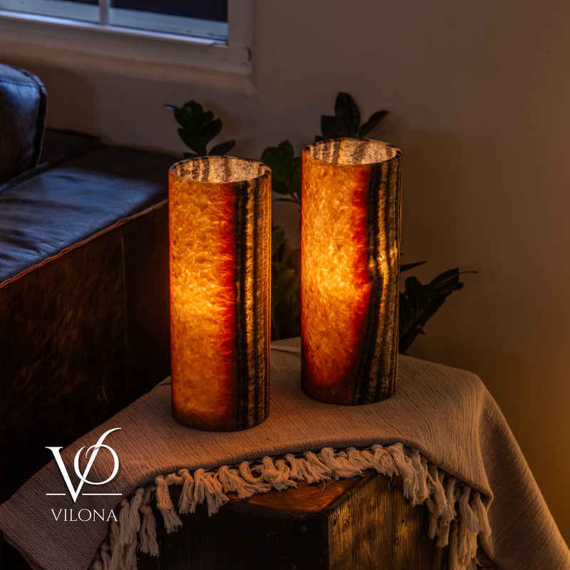 Tangerine Onyx - 12" Tall, x 4.5" Diameter (Small Table Lamp Pair #1), photo 10 of 10