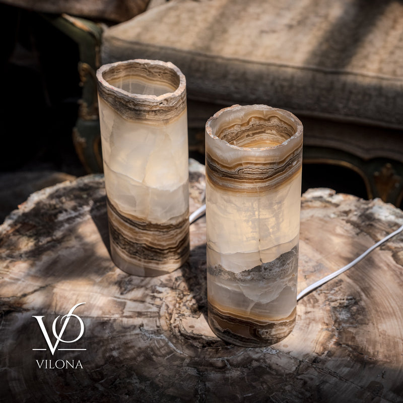 White Ice Onyx - 12" Tall, x 4.5" Diameter (Small Live Edge Table Lamp Pair #2), photo 4 of 10