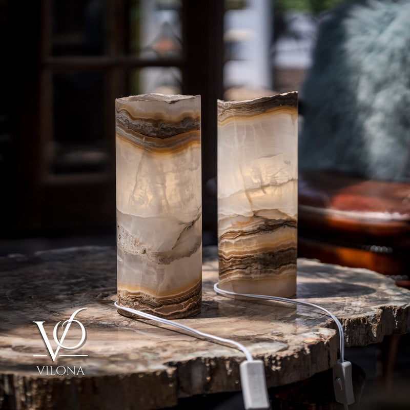 White Ice Onyx - 12" Tall, x 4.5" Diameter (Small Live Edge Table Lamp Pair #2), photo 5 of 10