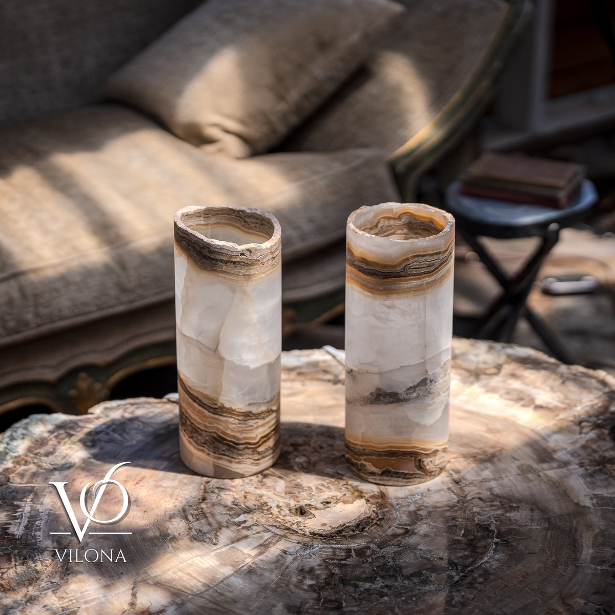 White Ice Onyx - 12" Tall, x 4.5" Diameter (Small Live Edge Table Lamp Pair #2), photo 8 of 10